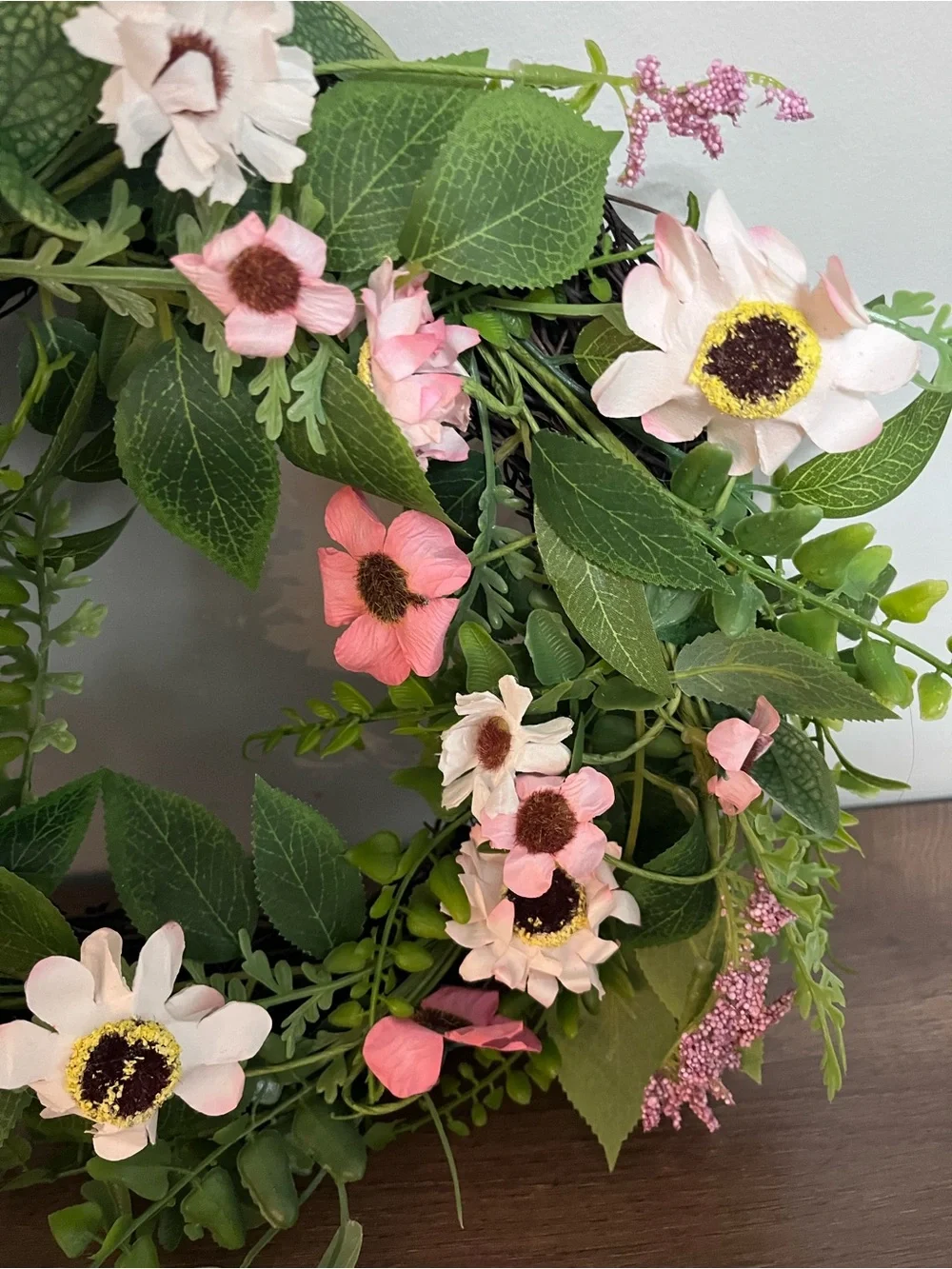 Artificial Pink and White Floral Wreath - Home Holiday Decor